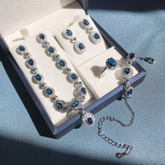 18k gold plated micro-inlaid colorful bracelet earrings ring necklace set