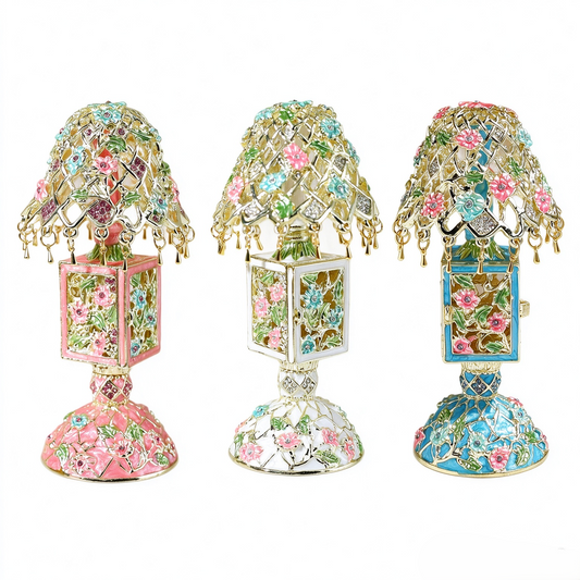 Alloy Enamel Vintage Table Lamp Shaped Jewelry Box, Rhinestone Decor Trinket Box