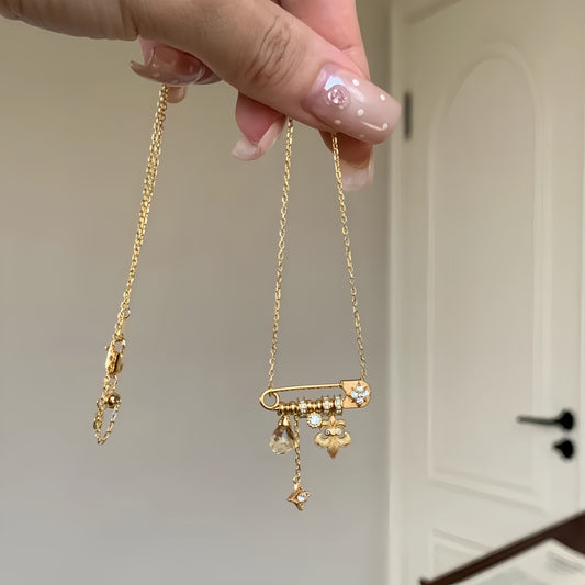 S925 sterling silver brushed iris star pin necklace