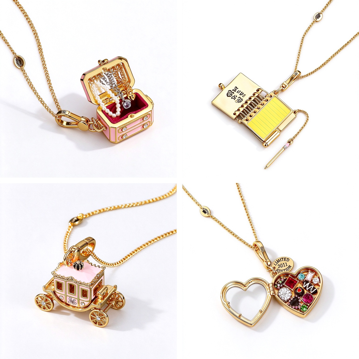 Openable Gold-Plated Pumpkin Car Jewelry Box, Book Heart Chocolate Box Pendant Keychain Sweater Chain Necklace
