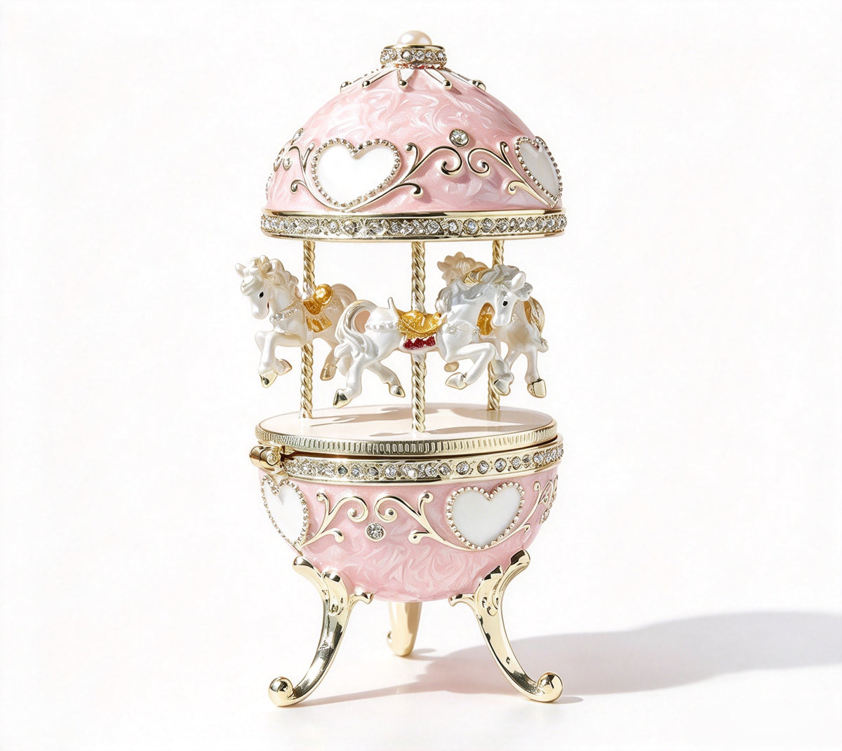 Enamel Carousel Jewelry Box, Proposal Ring Holder, Decorative Trinket Box For Gift