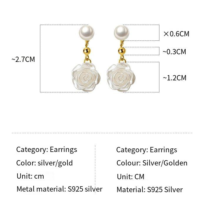 S925 Silver Pearl Mountain Camellia Flower Earrings