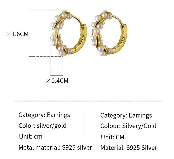 S925純銀ツイストフラワーリースビーズイヤリング