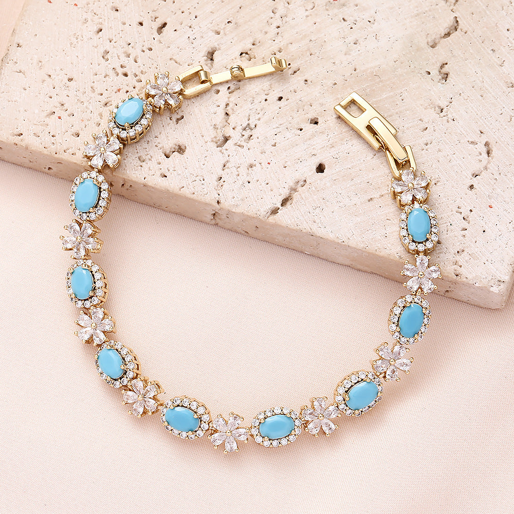 High quality zircon flower oval bracelet