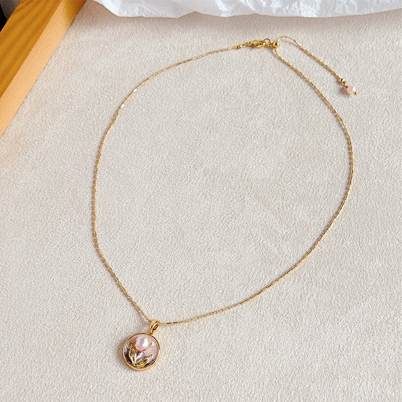 Copper-plated 18k gold oil painting pearl necklace