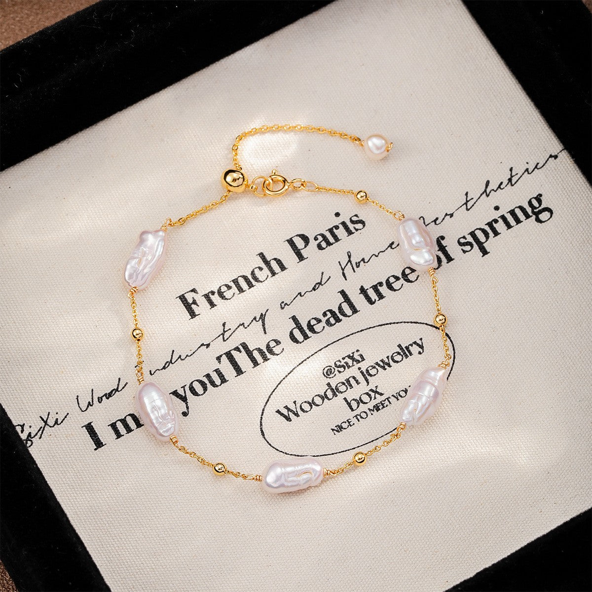 Copper plated 18k gold natural pearl bracelet does not fade.