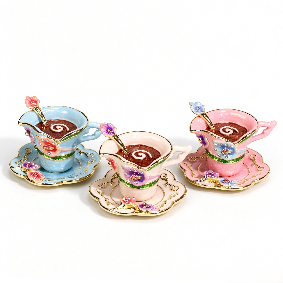 Enamel Coffee Cup Shaped Jewelry Box, Miniature Realistic Coffee Mug Trinket Box Decorative Ornament