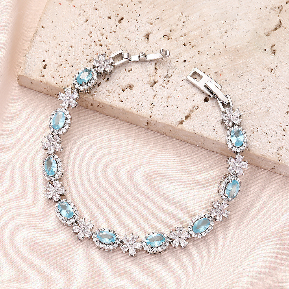 High quality zircon flower oval bracelet