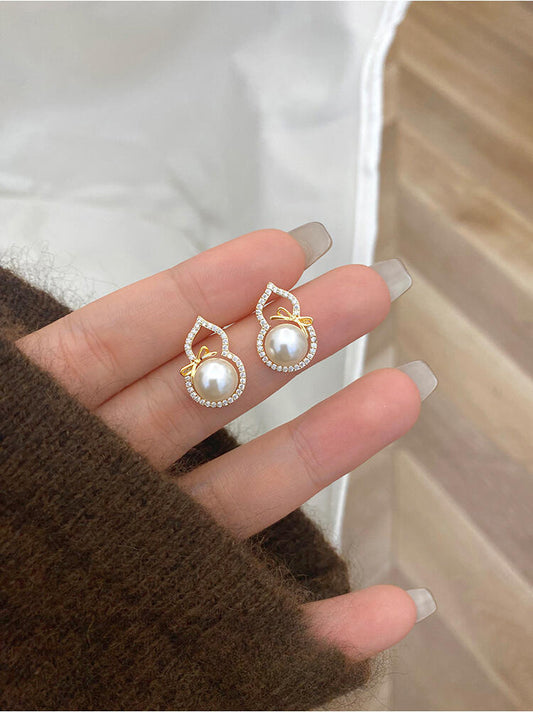 Bow gourd pearl earrings S925 sterling silver