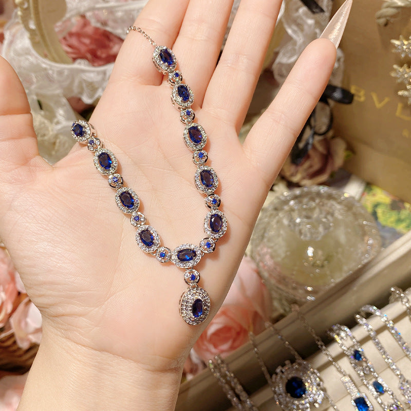 Imitation natural sapphire gold-plated studded ring earrings necklace bracelet