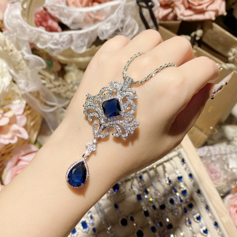 Imitation natural sapphire gold-plated studded ring earrings necklace bracelet