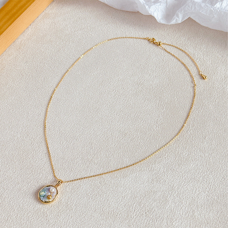 Copper-plated 18k gold oil painting pearl necklace