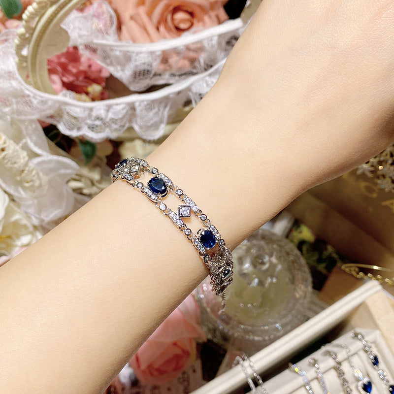 Imitation natural sapphire gold-plated studded ring earrings necklace bracelet