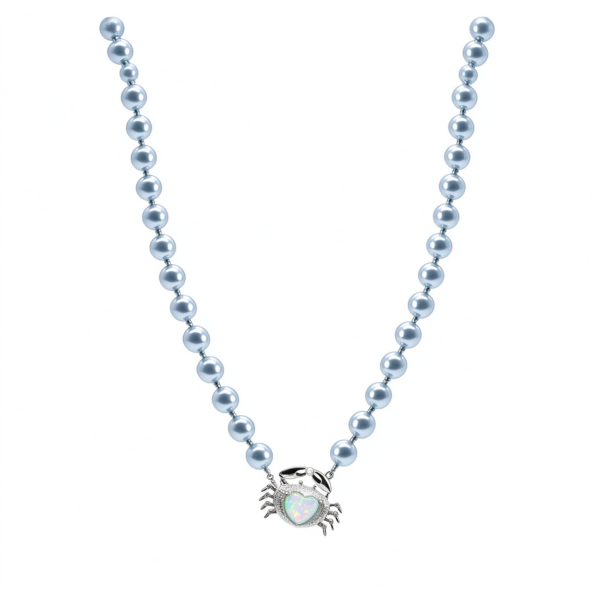 Opal Crab Blue Pearl Heart-Shaped Ocean Necklace Bracelet Stud Earrings