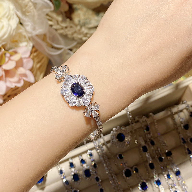 Imitation natural sapphire gold-plated studded ring earrings necklace bracelet