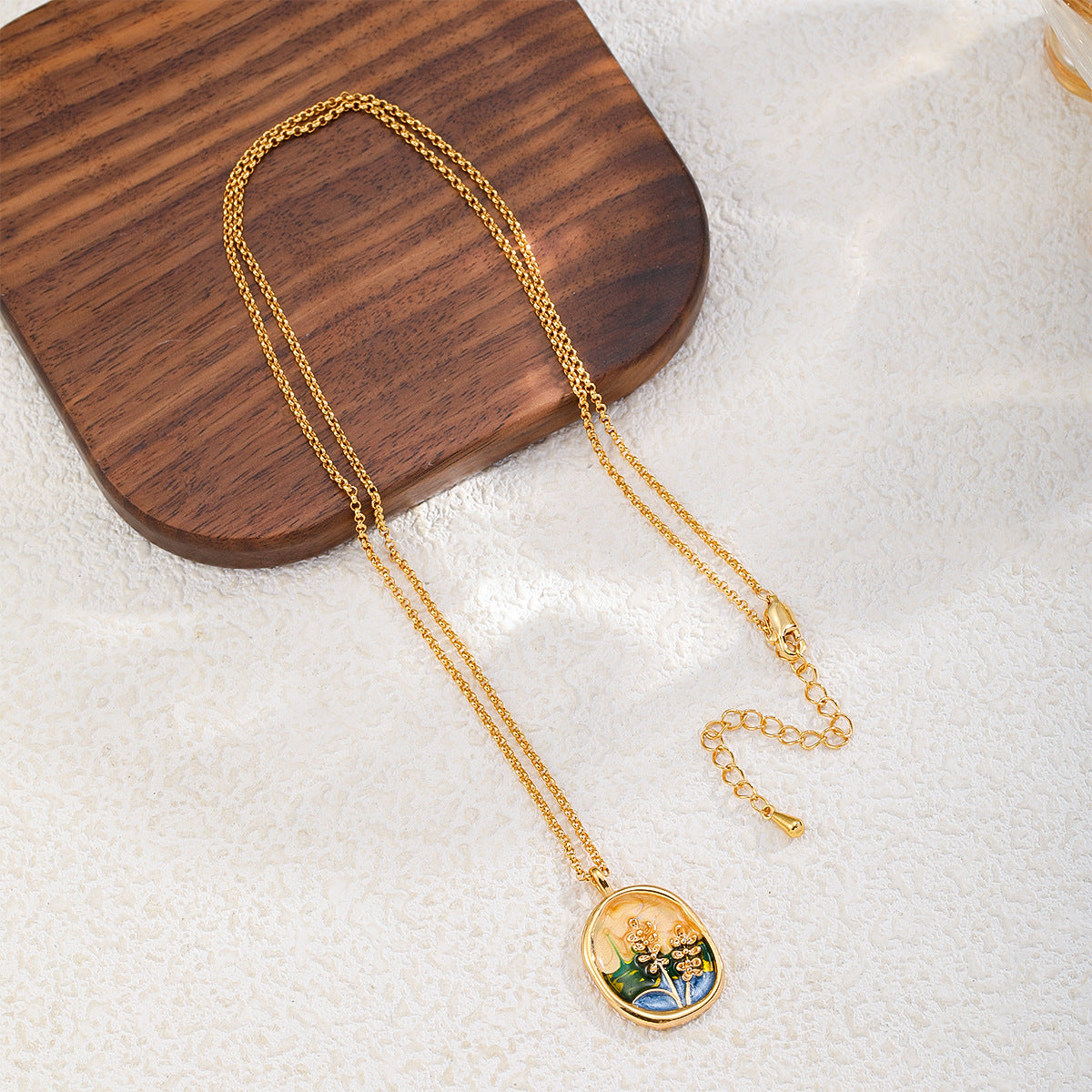 Copper-plated 18k gold oil painting pearl necklace