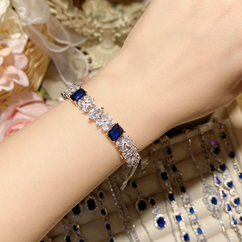 Imitation natural sapphire gold-plated studded ring earrings necklace bracelet