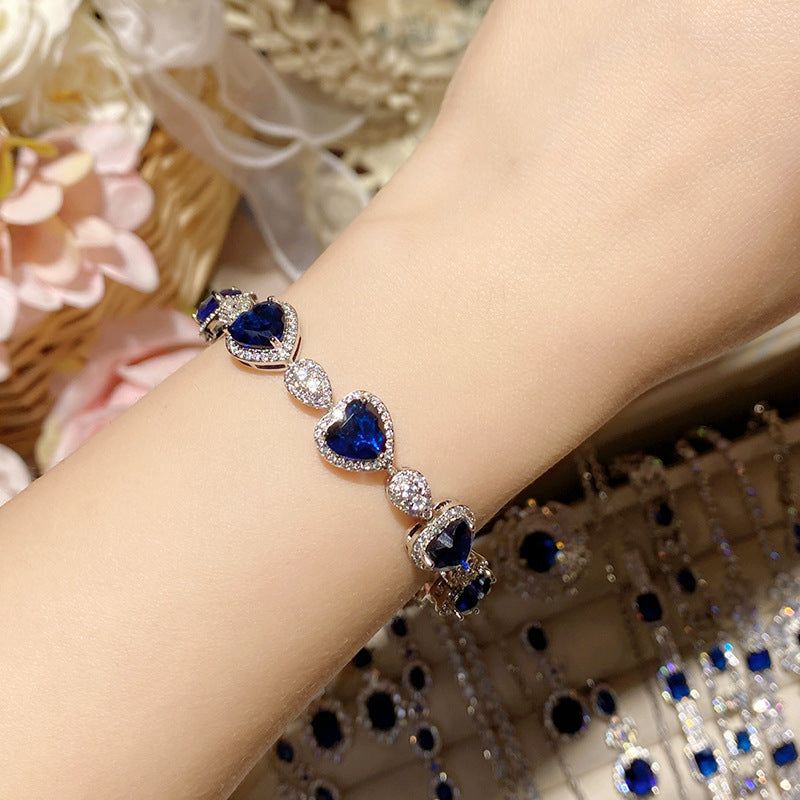 Imitation natural sapphire gold-plated studded ring earrings necklace bracelet