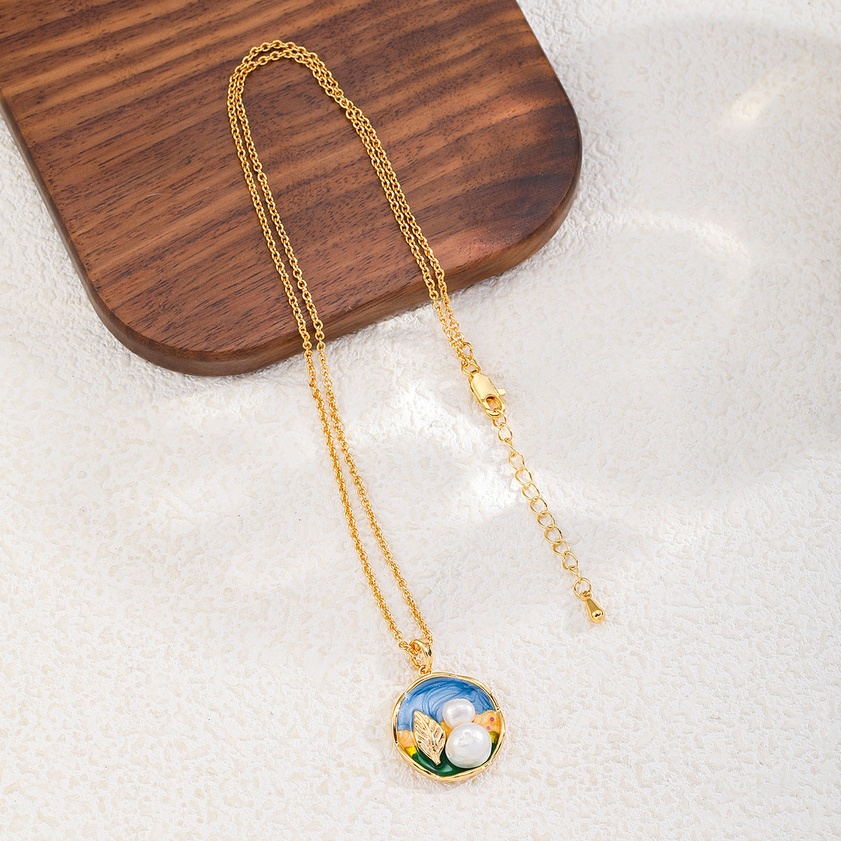 Copper-plated 18k gold oil painting pearl necklace