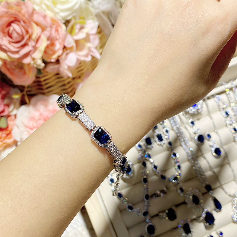 Imitation natural sapphire gold-plated studded ring earrings necklace bracelet