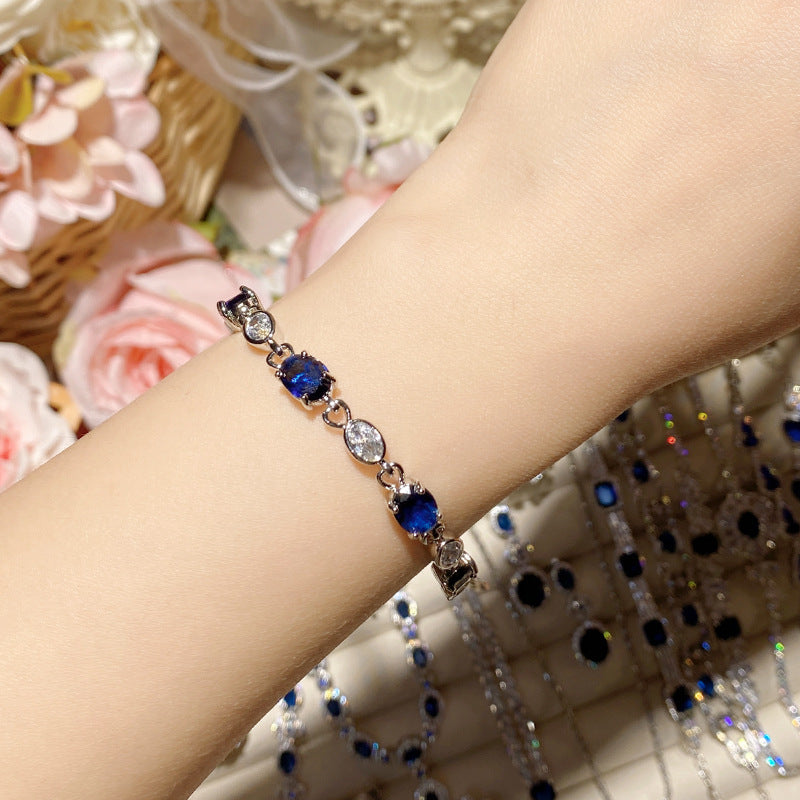 Imitation natural sapphire gold-plated studded ring earrings necklace bracelet