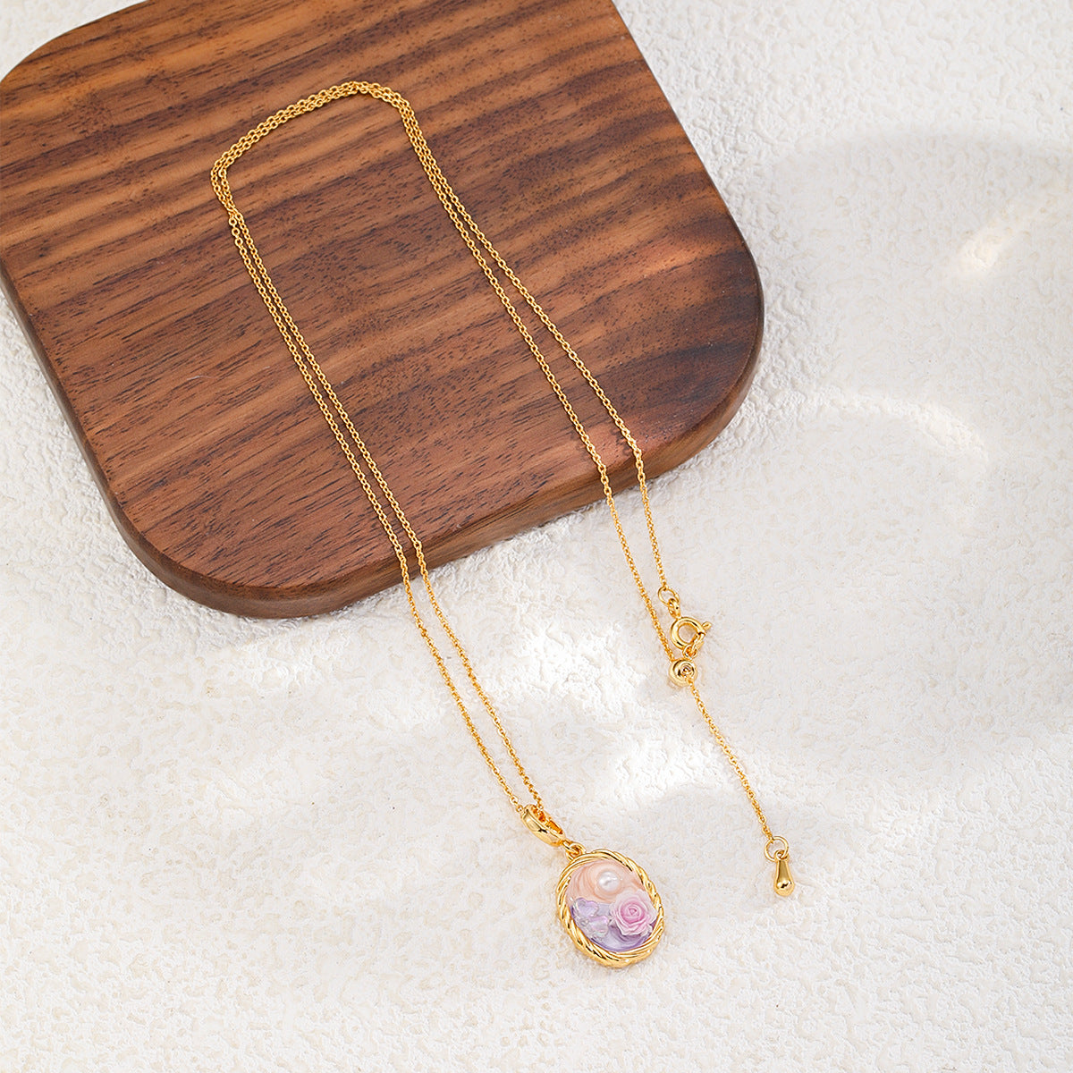 Copper-plated 18k gold oil painting pearl necklace