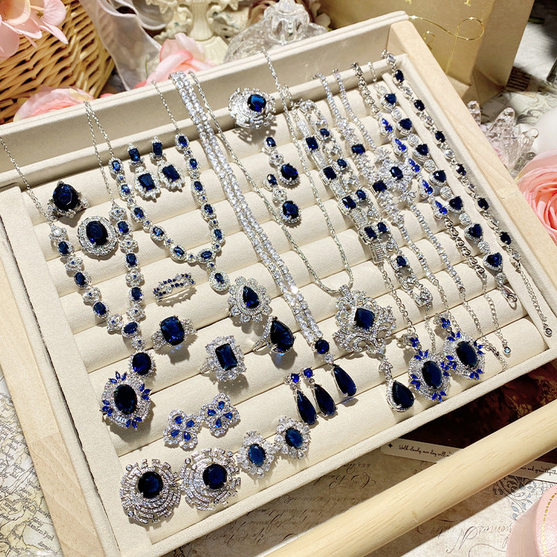 Imitation natural sapphire gold-plated studded ring earrings necklace bracelet