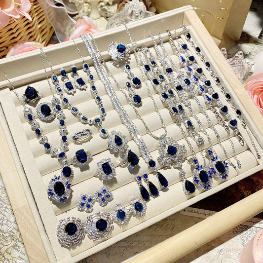 Imitation natural sapphire gold-plated studded ring earrings necklace bracelet