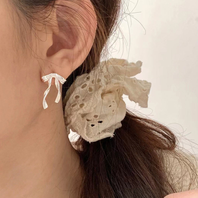 S925 sterling silver bow tassel earrings