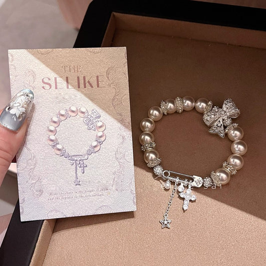 Pearl zircon bow bracelet