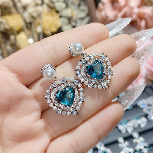 Aquamarine plated 18K gold love bow earrings