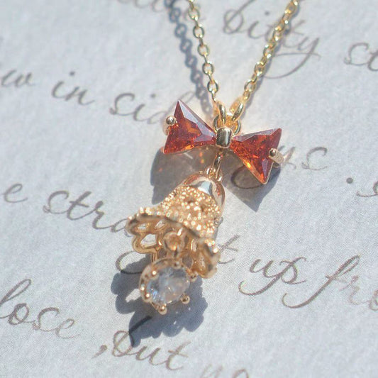 Bell red bow necklace earrings set