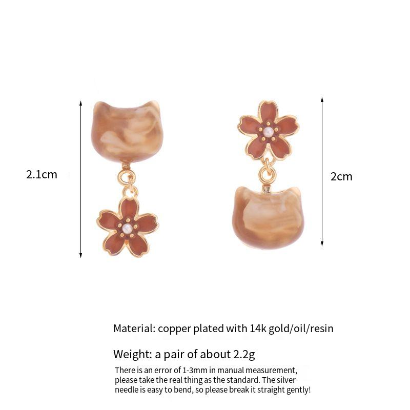 Amber cat copper plated with 14k gold earrings