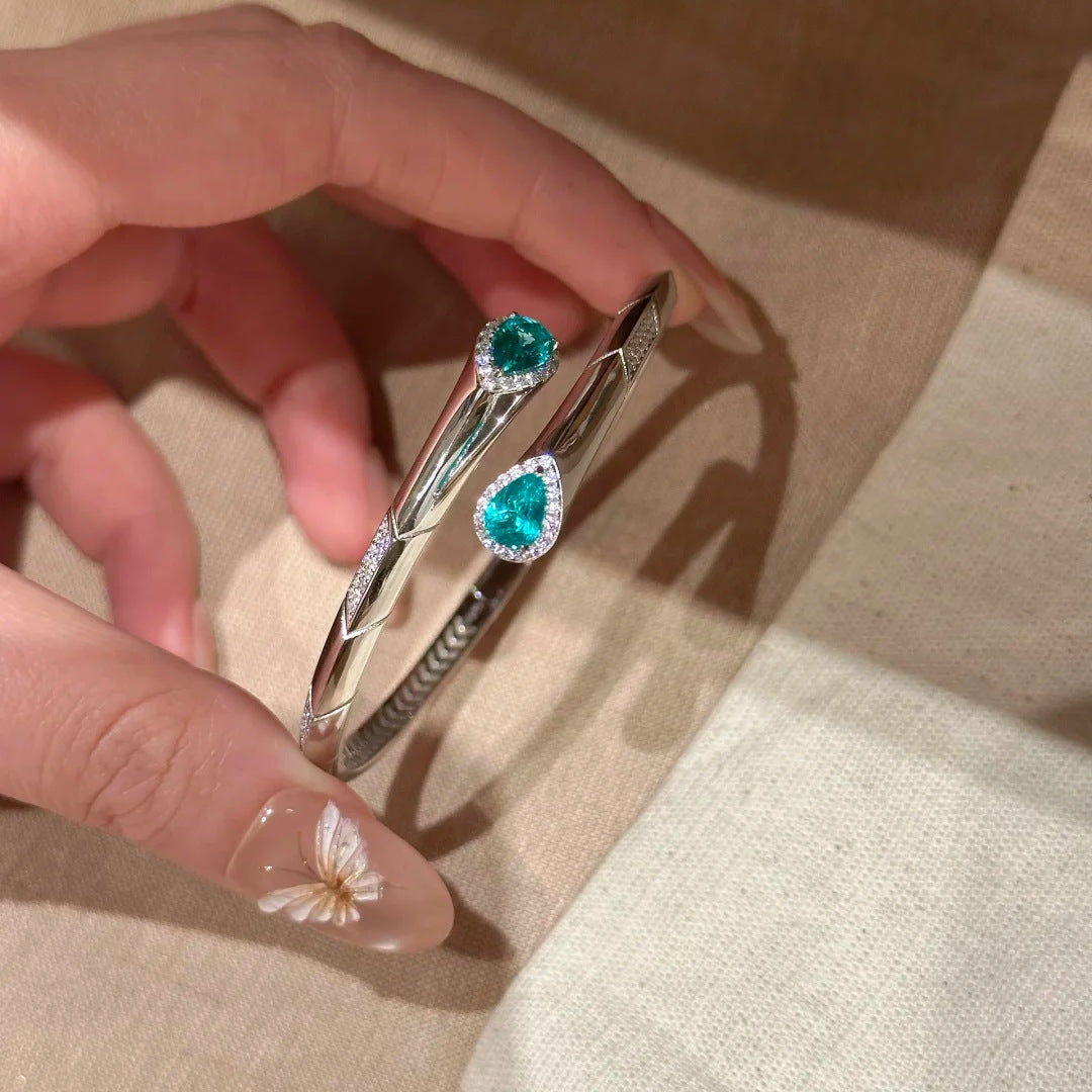 Paraiba Inlaid Spring Open Bangle Bracelet