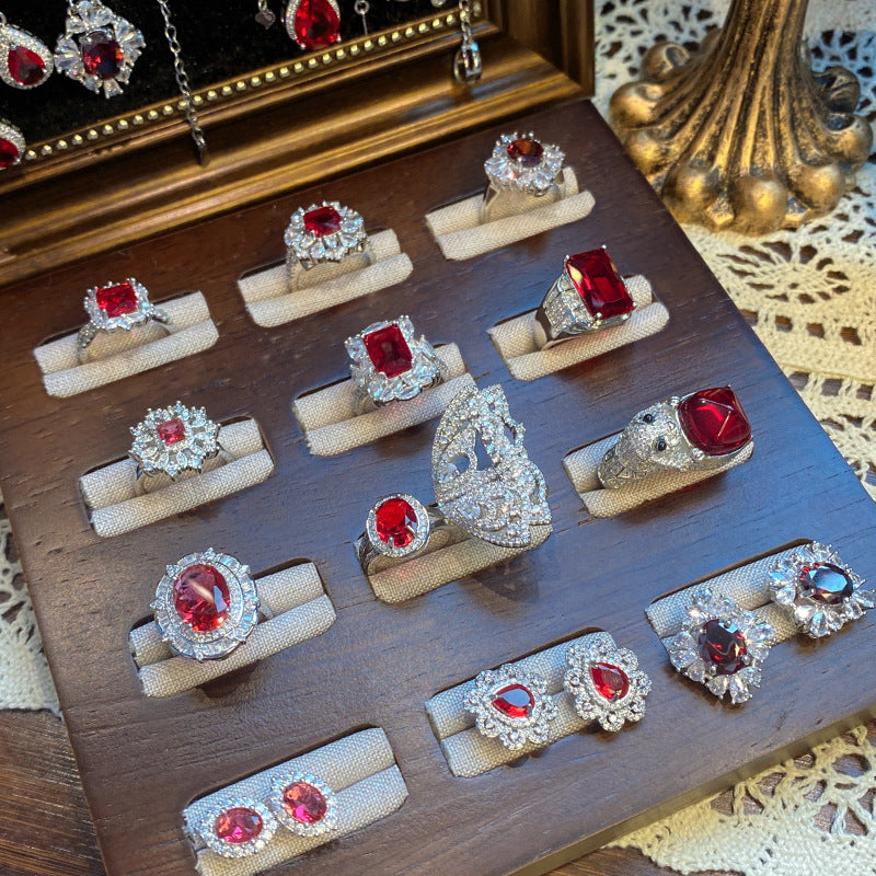 Ruby micro-inlaid copper plated with real gold ring earrings bracelet pendant necklace