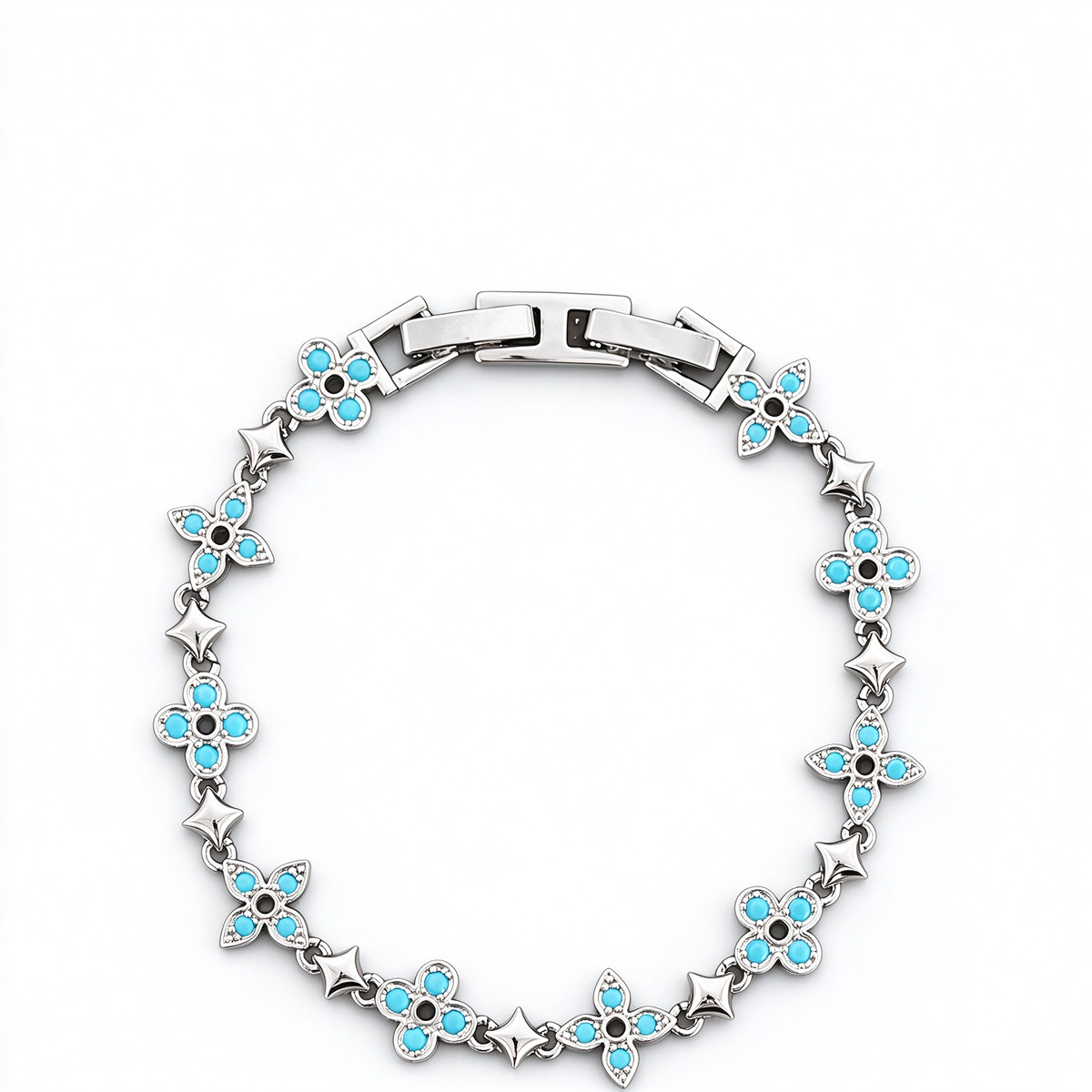 Blue Tone Pave Clover Flower Bracelet
