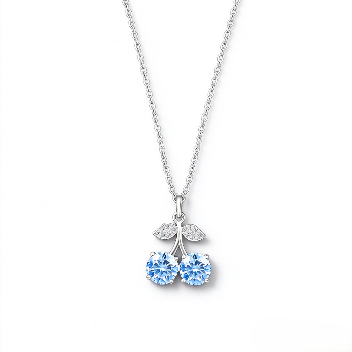 925 Sterling Silver Blue Moissanite Sweet Cherry Pendant Necklace
