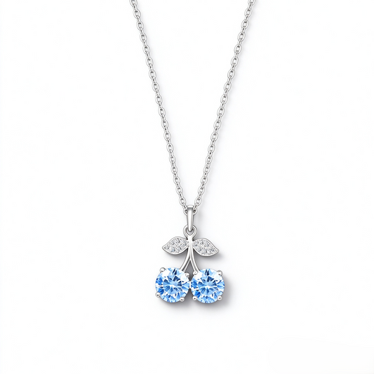 925 Sterling Silver Blue Moissanite Sweet Cherry Pendant Necklace