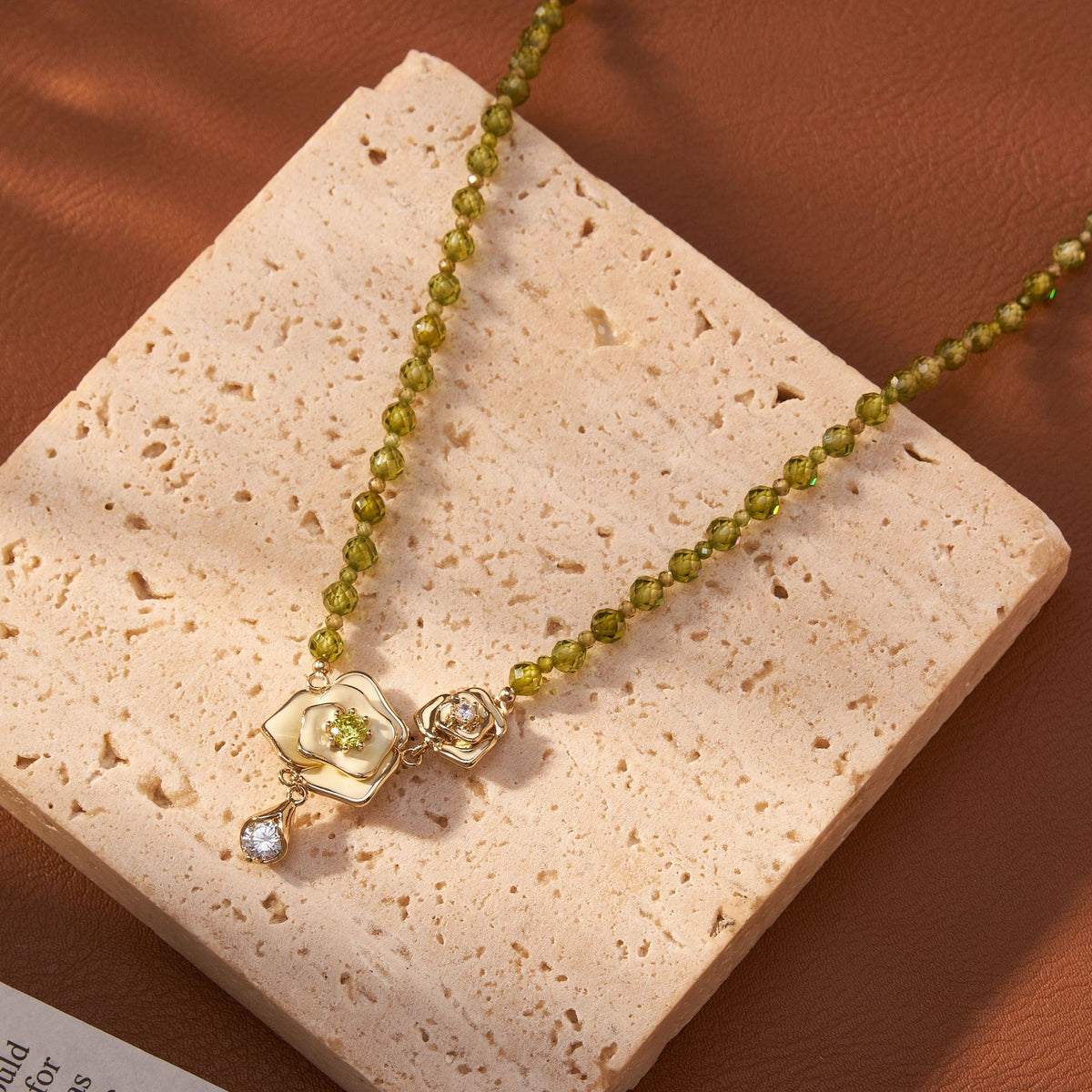 Camellia Rose Dewdrop Zircon Necklace & Earrings