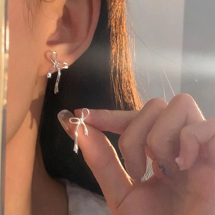 S925 sterling silver bow pierced earrings