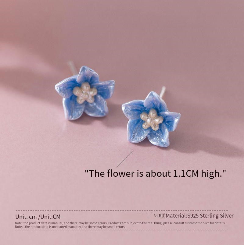 S925 Silver Blue Flower Earrings Camellia