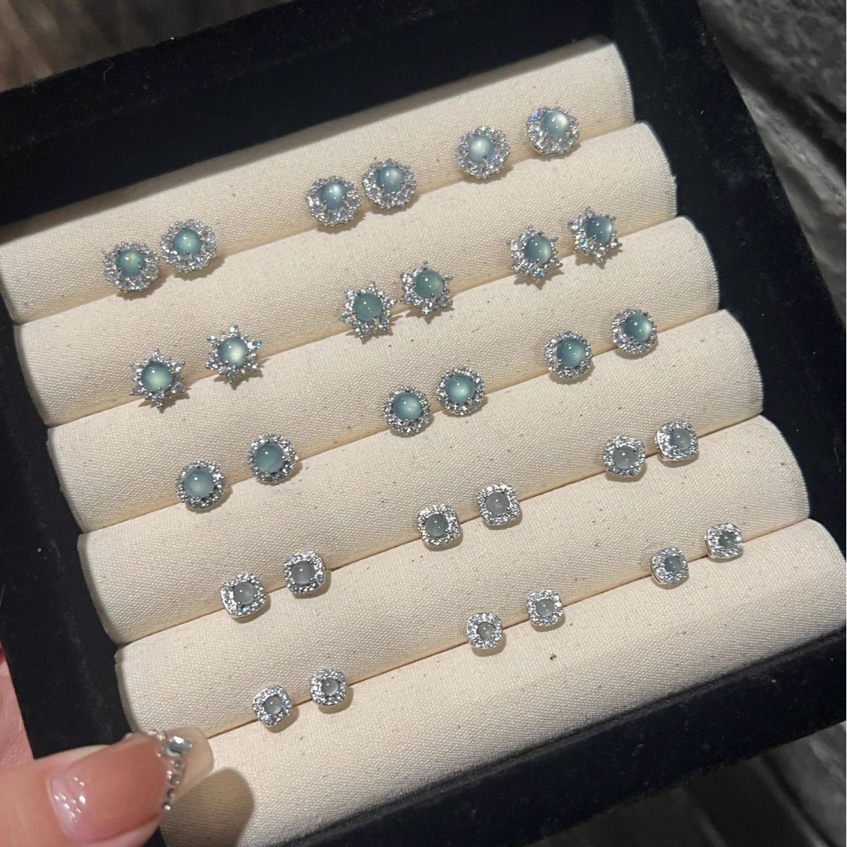 Natural blue-green emerald earrings