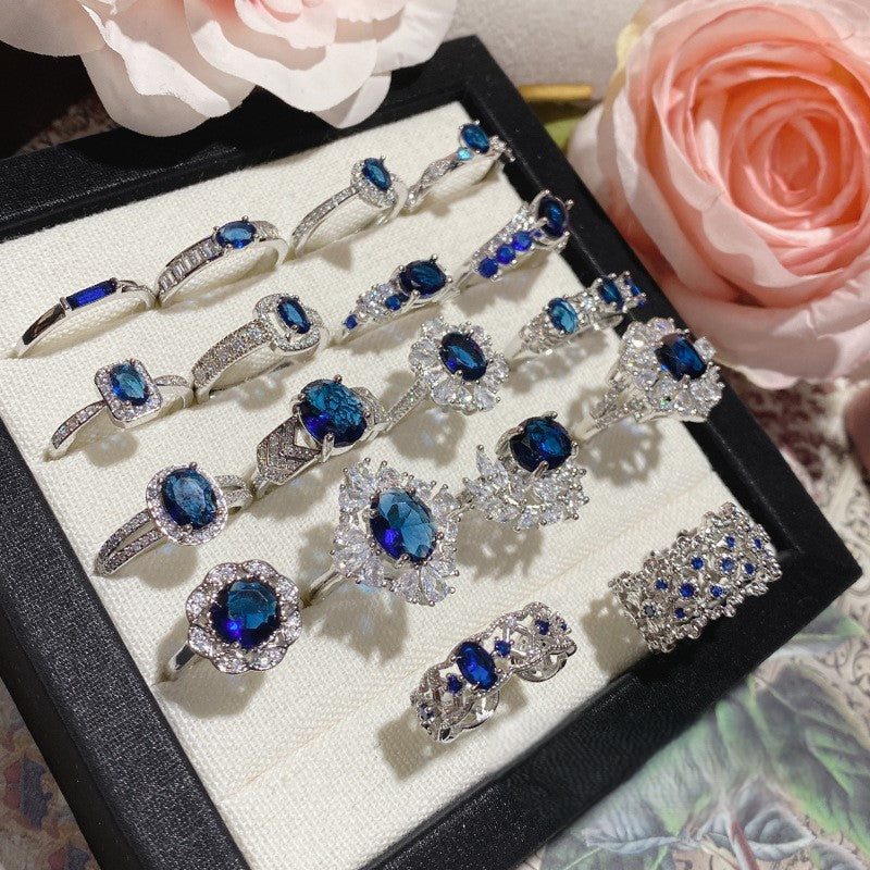 Blue corundum colorful ring