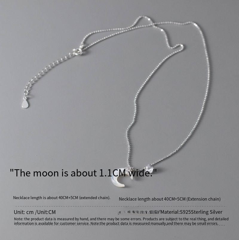 S925 sterling silver white diamond shell moon necklace