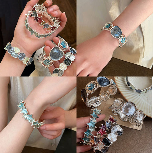 Oil dripping geometric round star butterfly color bracelet