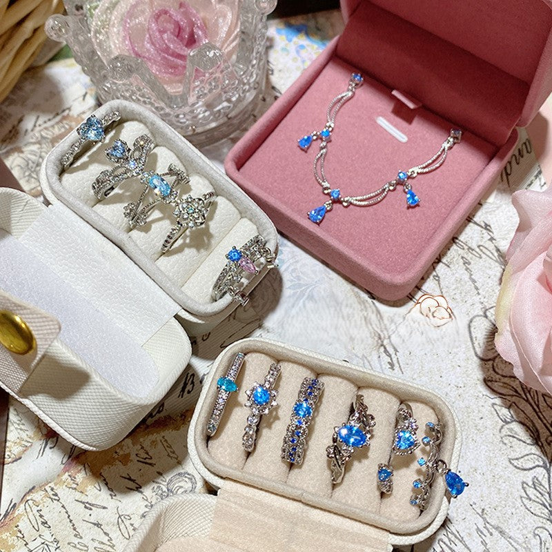 Super Flash Sea Blue Zircon Ring with 18K Gold Plating