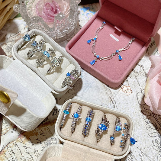 Super Flash Sea Blue Zircon Ring with 18K Gold Plating