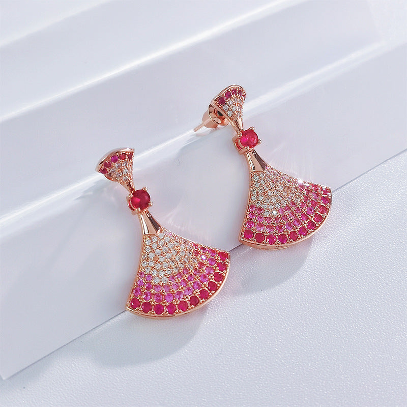 18k gold plated red corundum rose gold skirt bracelet necklace earrings set