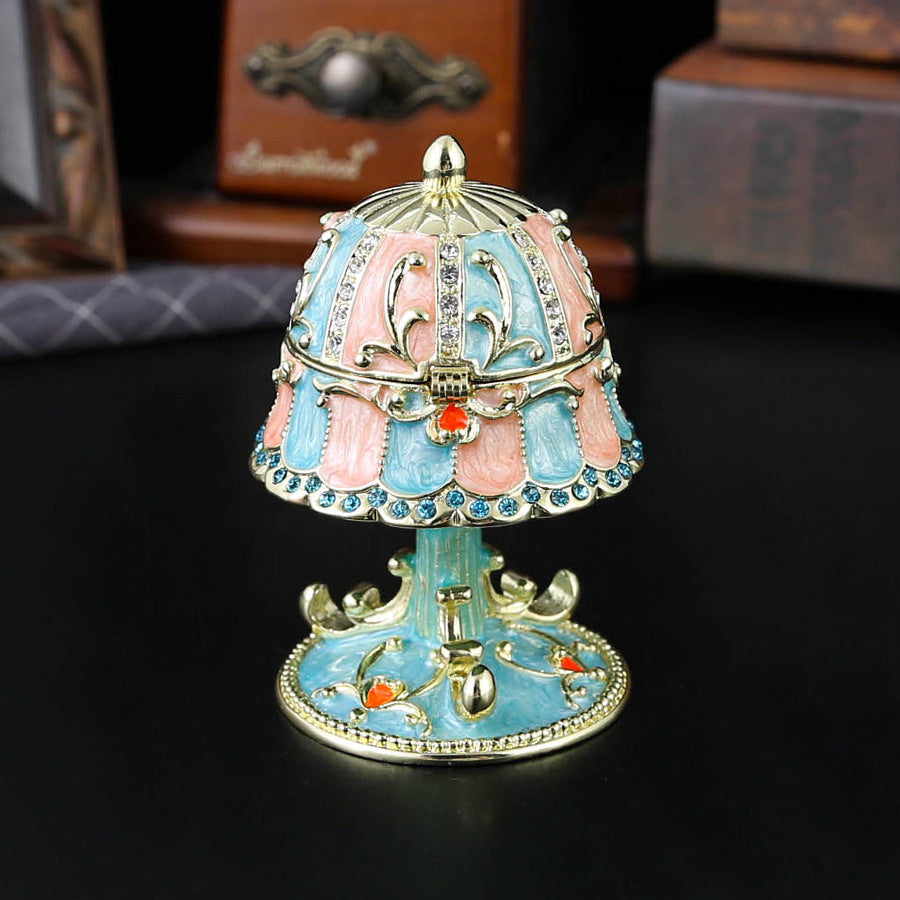 Enamel Metal Diamond-Studded Lamp Jewelry Box