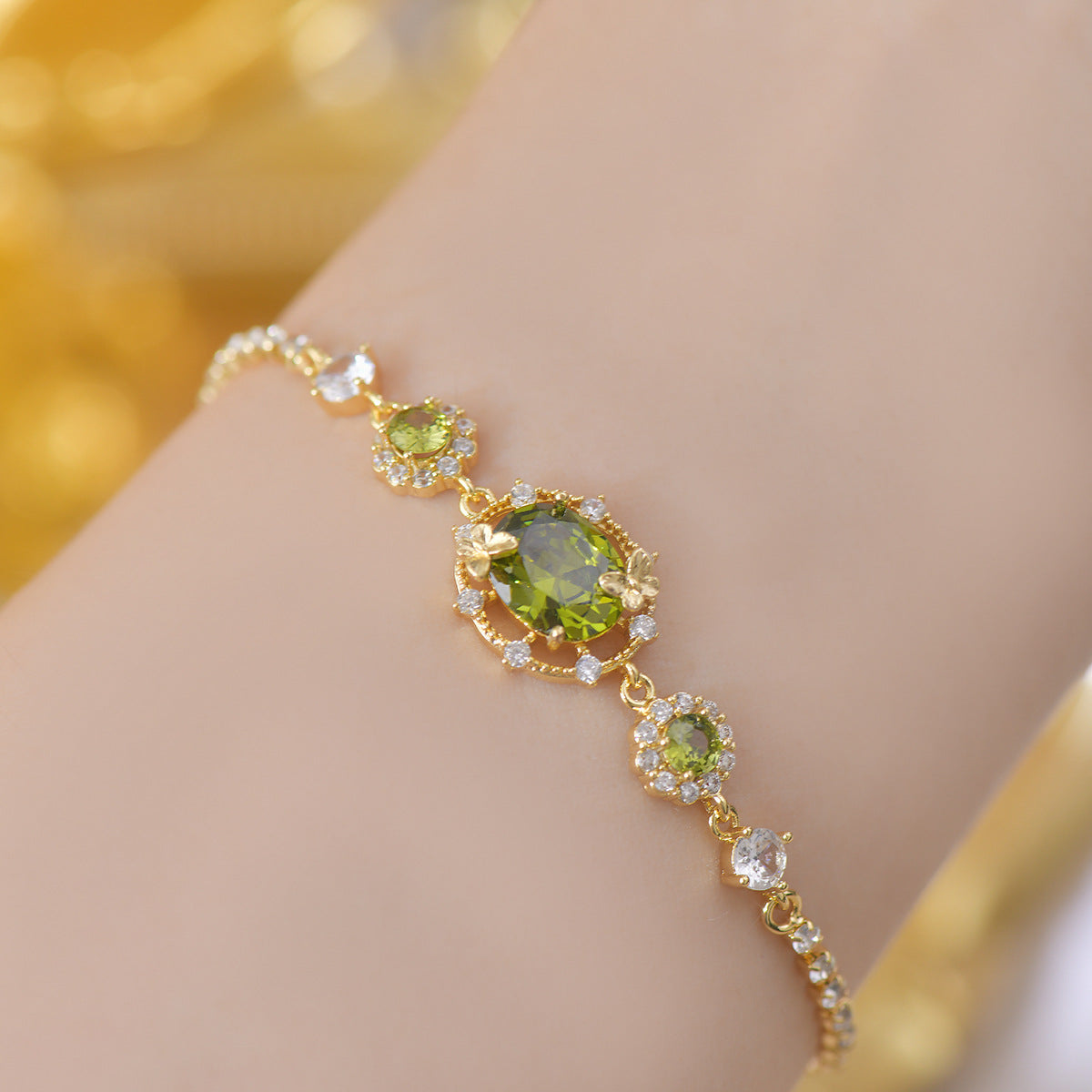Butterfly olive green zircon hollow earrings ear clip ring bracelet necklace